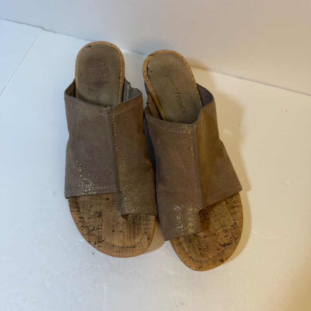 Donald Pliner Gerie-60 Taupe Metallic Leather Cork Wedge Toe Loop Sandals 7.5M